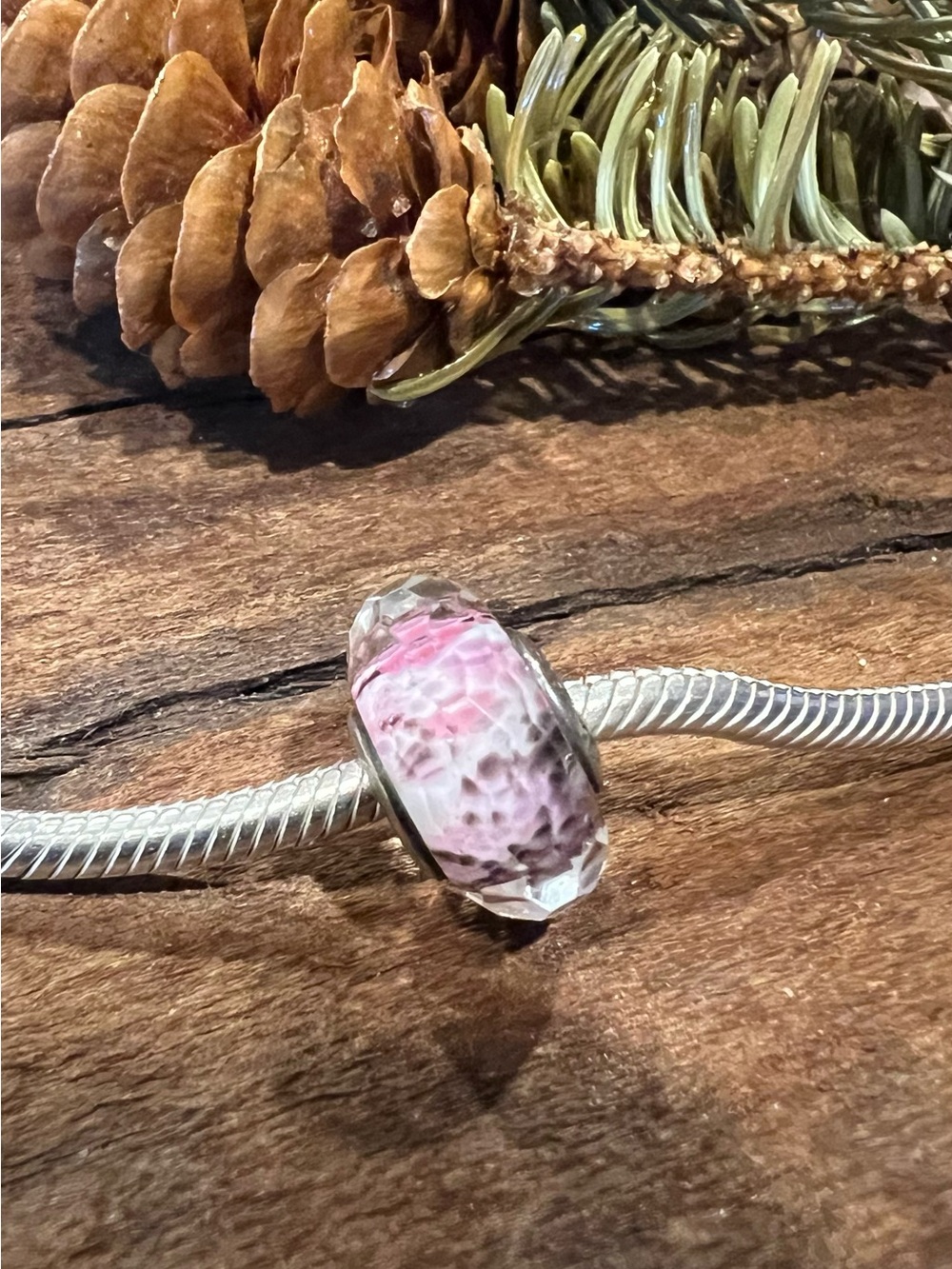 Authentic Pandora Sea Glass Faceted Murano Pink Purple Charm Silver Multi-Color